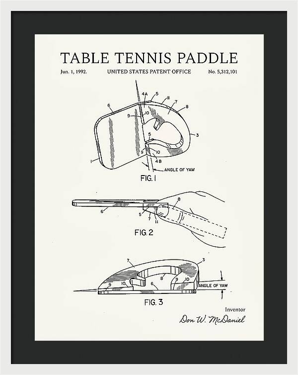 Table Tennis Paddle Minimalist Patent Us5312101a