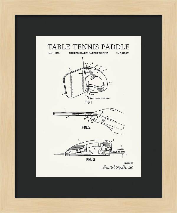 Table Tennis Paddle Minimalist Patent Us5312101a