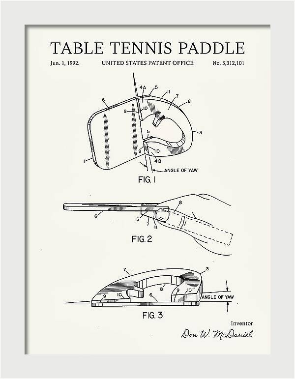 Table Tennis Paddle Minimalist Patent Us5312101a