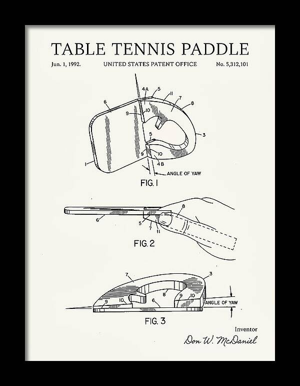 Table Tennis Paddle Minimalist Patent Us5312101a