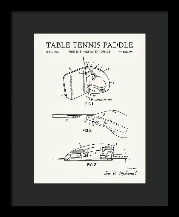 Table Tennis Paddle Minimalist Patent Us5312101a
