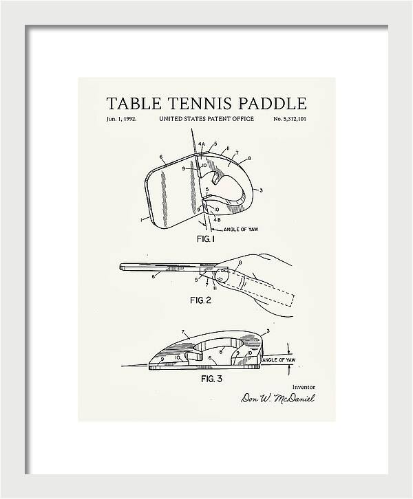 Table Tennis Paddle Minimalist Patent Us5312101a