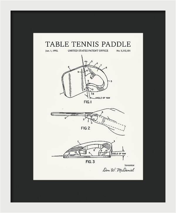 Table Tennis Paddle Minimalist Patent Us5312101a