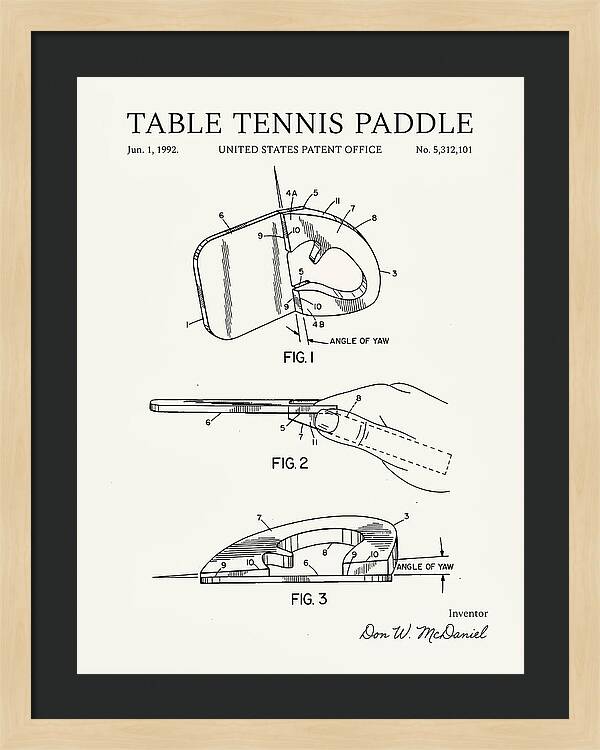 Table Tennis Paddle Minimalist Patent Us5312101a
