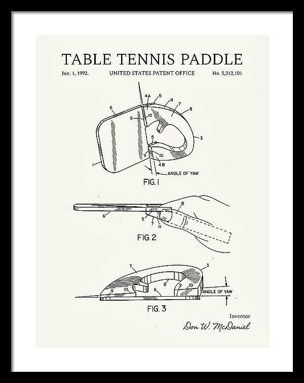 Table Tennis Paddle Minimalist Patent Us5312101a