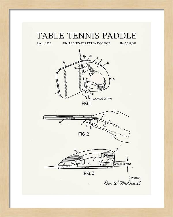Table Tennis Paddle Minimalist Patent Us5312101a
