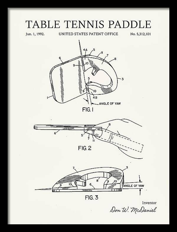 Table Tennis Paddle Minimalist Patent Us5312101a