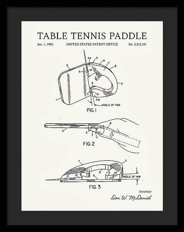 Table Tennis Paddle Minimalist Patent Us5312101a
