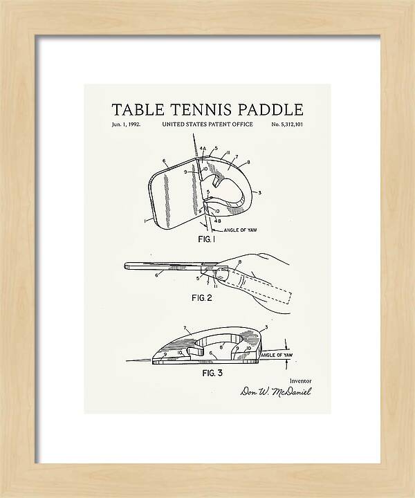 Table Tennis Paddle Minimalist Patent Us5312101a