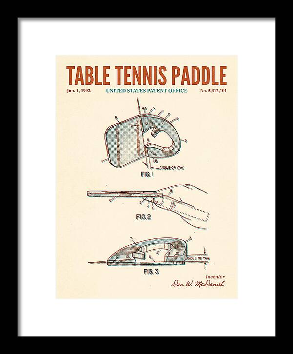 Table Tennis Paddle Retro Patent Us5312101a