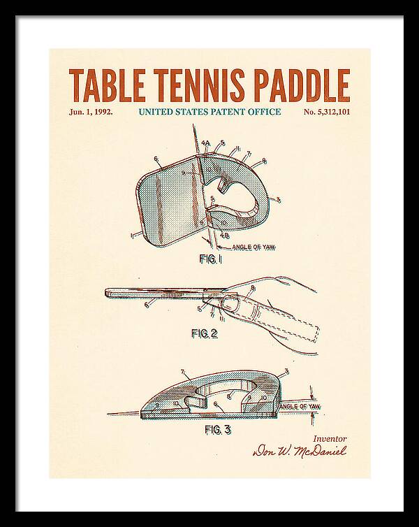 Table Tennis Paddle Retro Patent Us5312101a