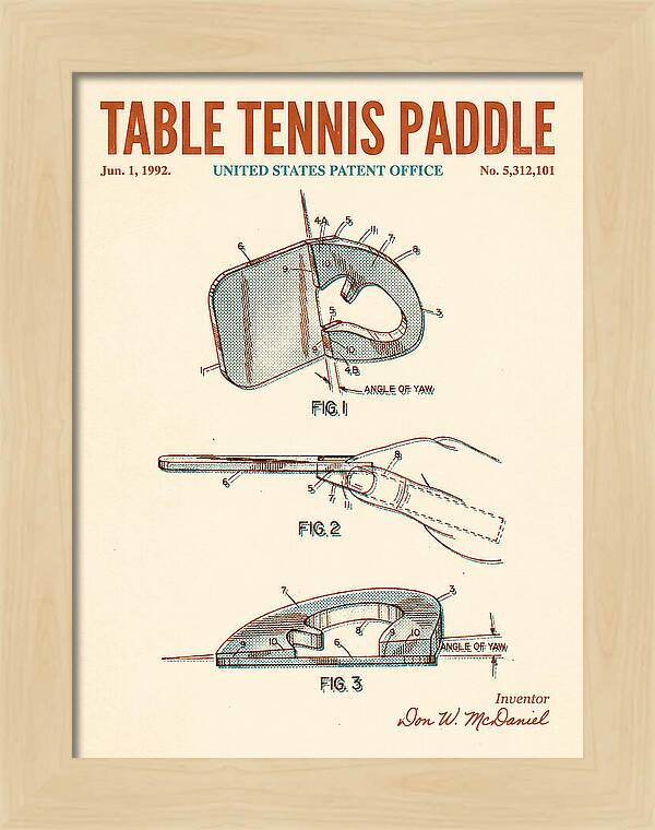 Table Tennis Paddle Retro Patent Us5312101a