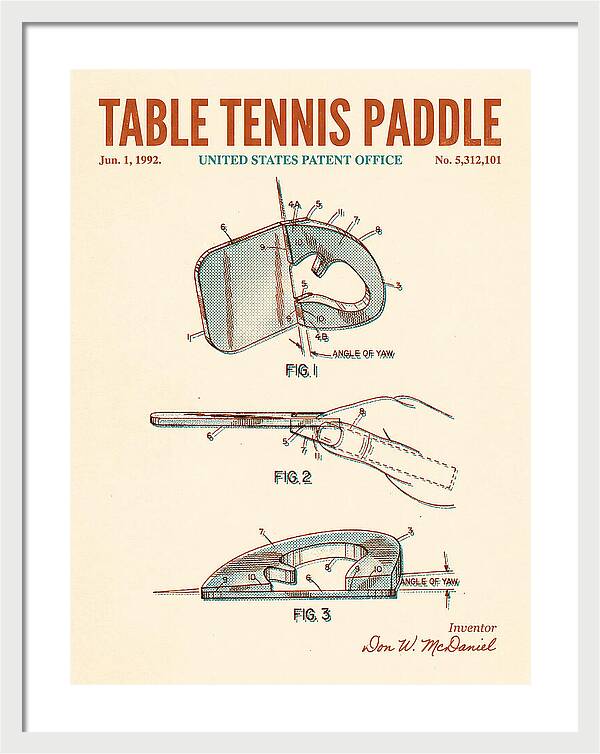 Table Tennis Paddle Retro Patent Us5312101a