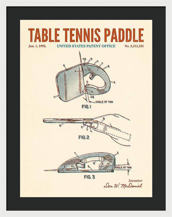 Table Tennis Paddle Retro Patent Us5312101a