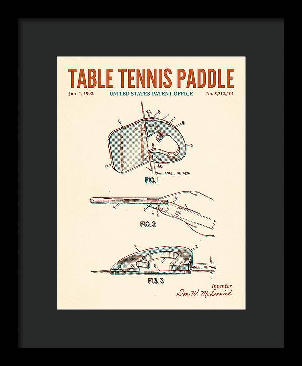 Table Tennis Paddle Retro Patent Us5312101a