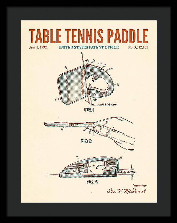 Table Tennis Paddle Retro Patent Us5312101a