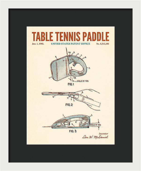 Table Tennis Paddle Retro Patent Us5312101a