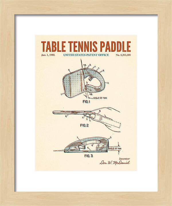 Table Tennis Paddle Retro Patent Us5312101a