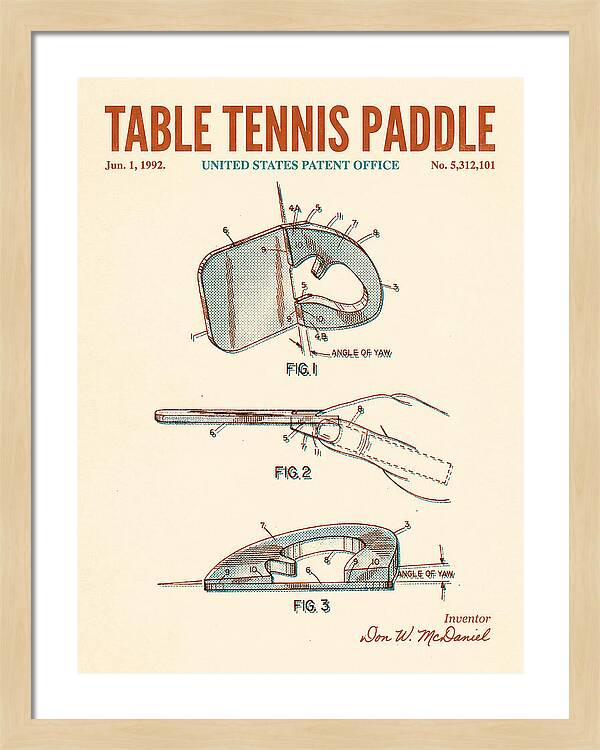 Table Tennis Paddle Retro Patent Us5312101a