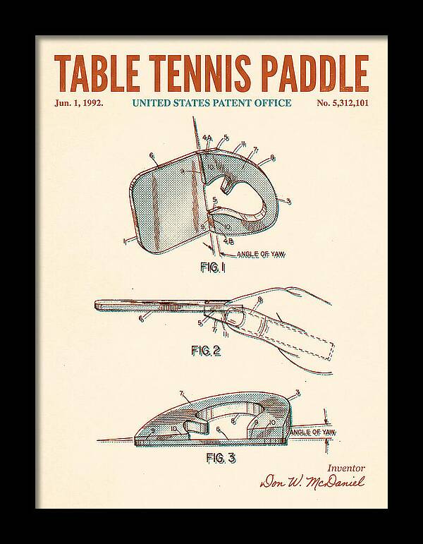 Table Tennis Paddle Retro Patent Us5312101a