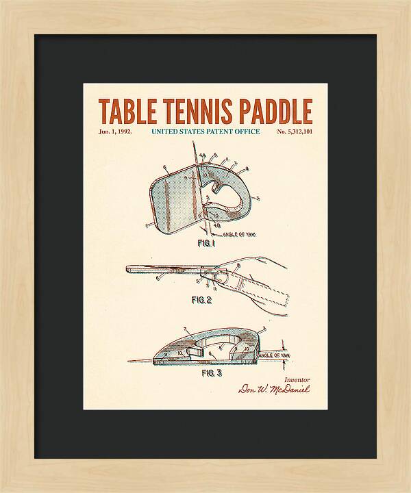 Table Tennis Paddle Retro Patent Us5312101a