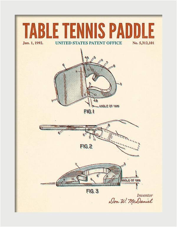 Table Tennis Paddle Retro Patent Us5312101a