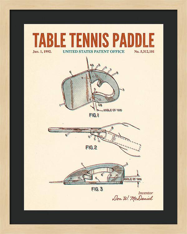Table Tennis Paddle Retro Patent Us5312101a