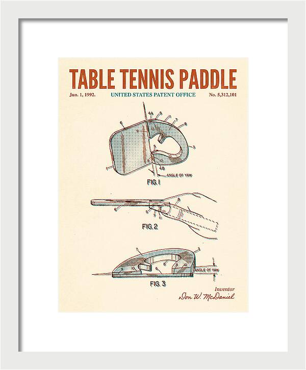 Table Tennis Paddle Retro Patent Us5312101a
