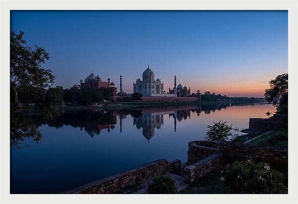 Taj Mahal Reflected In Blue Hour