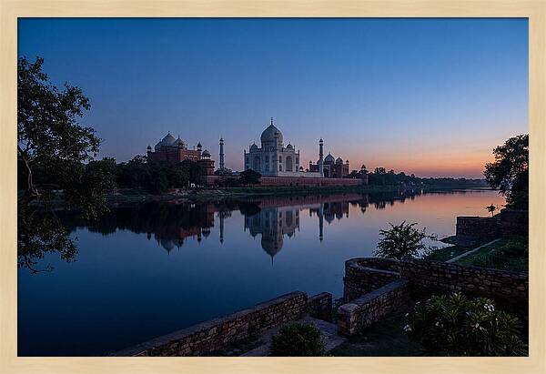 Taj Mahal Reflected In Blue Hour