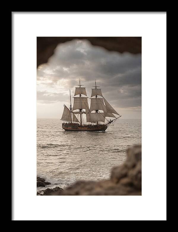 Tall Ship Sailing Into The Horizon
