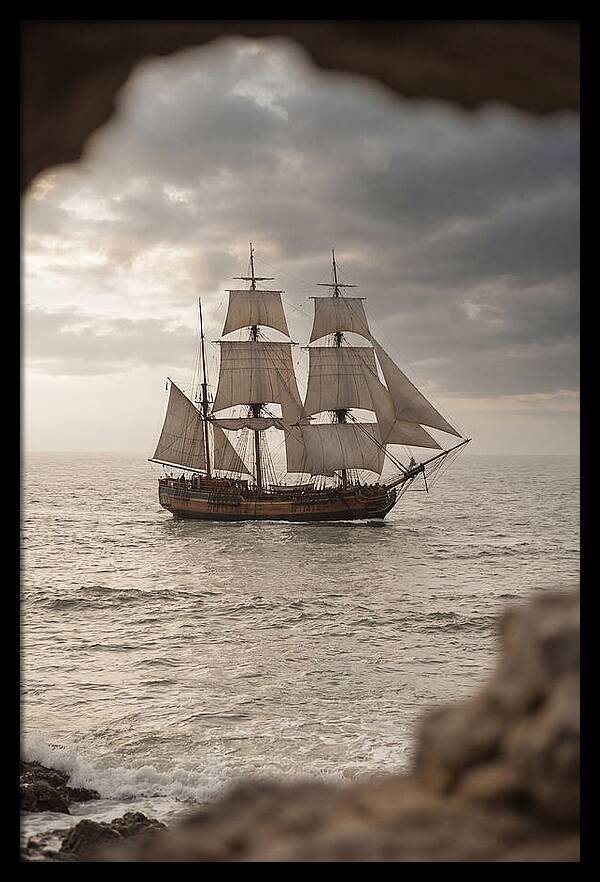 Tall Ship Sailing Into The Horizon