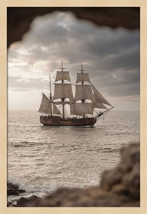 Tall Ship Sailing Into The Horizon