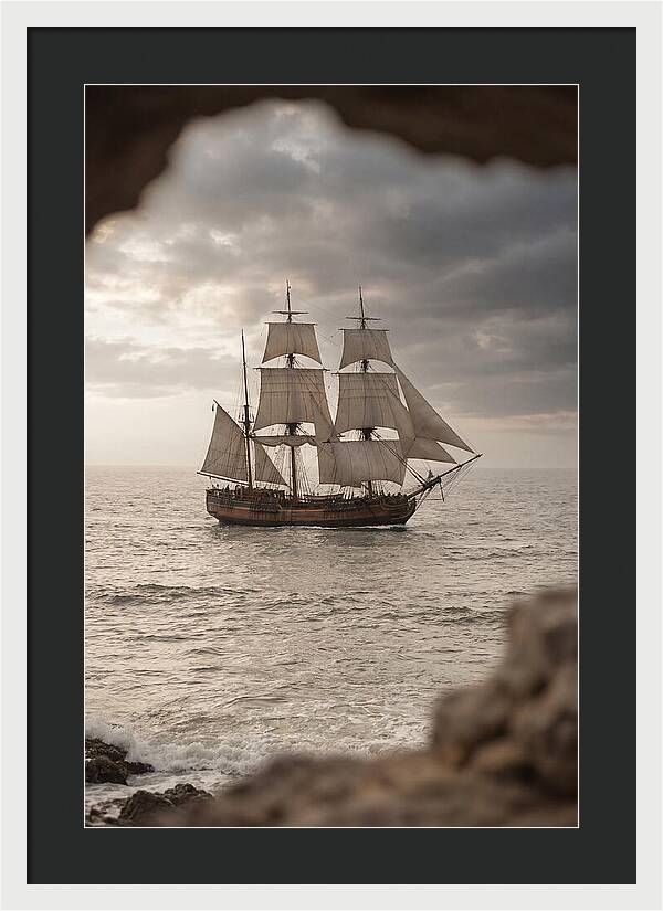 Tall Ship Sailing Into The Horizon
