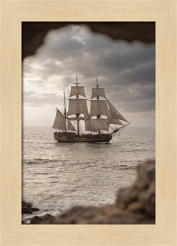 Tall Ship Sailing Into The Horizon
