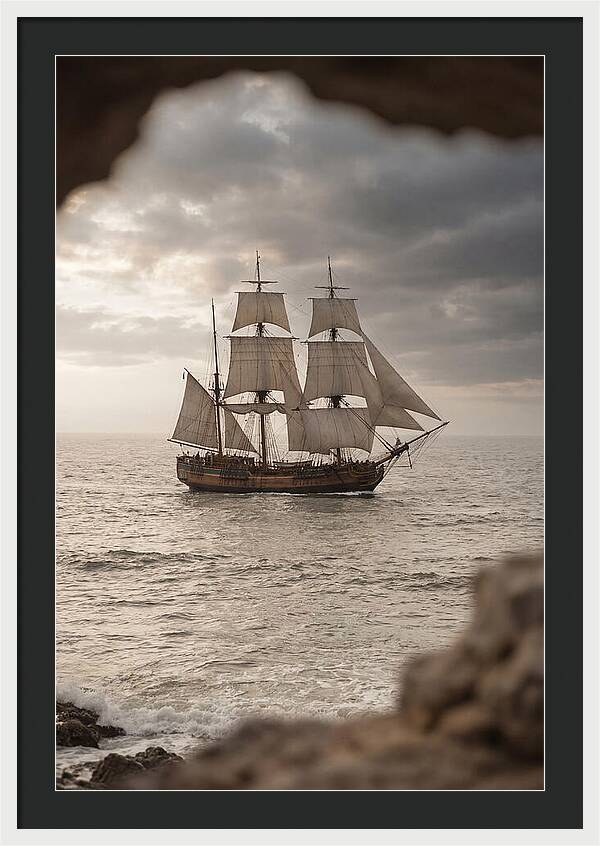 Tall Ship Sailing Into The Horizon