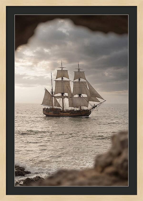 Tall Ship Sailing Into The Horizon