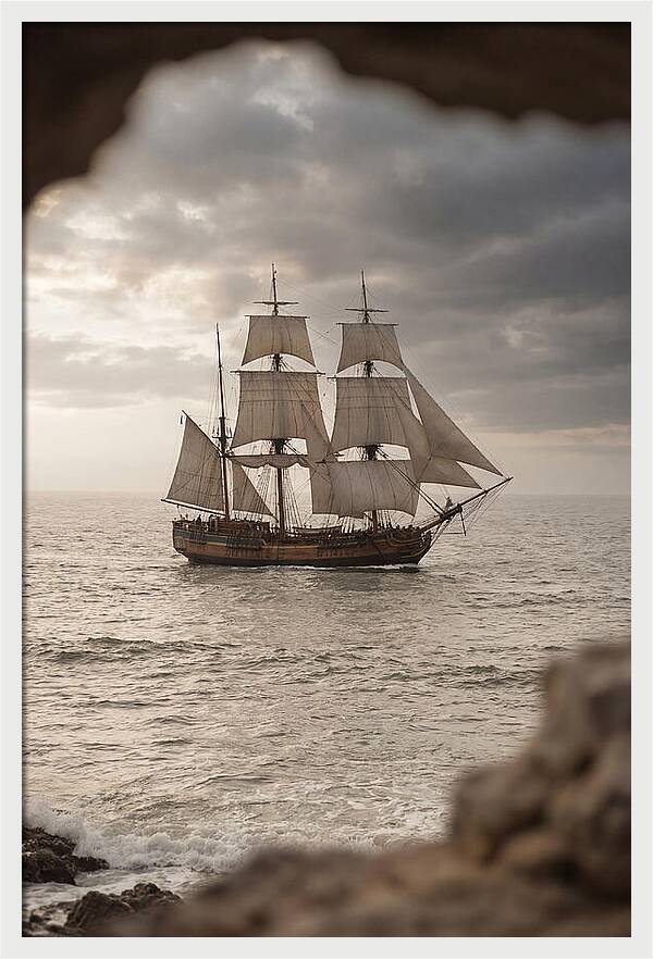 Tall Ship Sailing Into The Horizon
