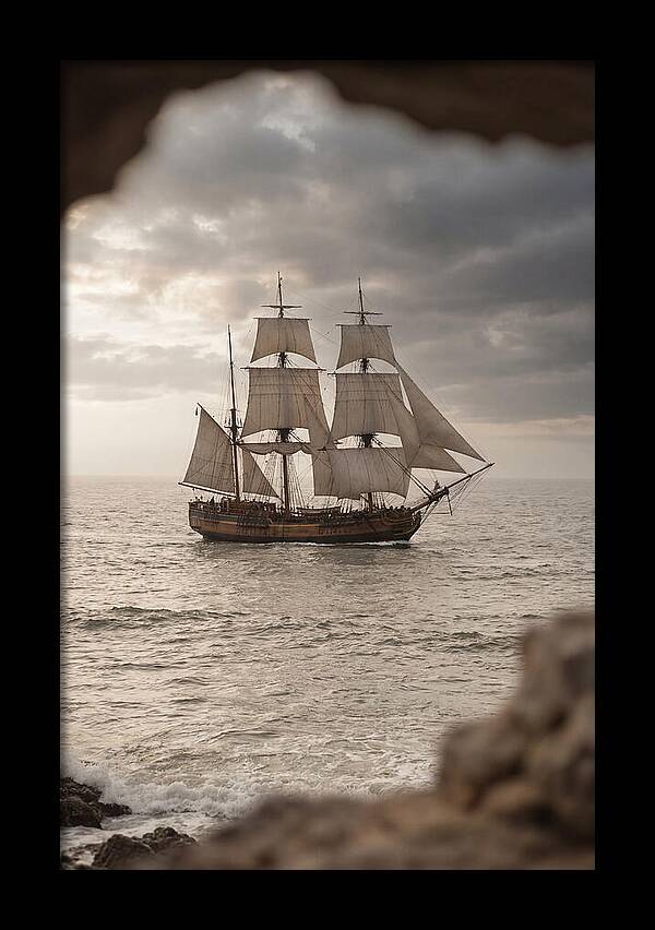 Tall Ship Sailing Into The Horizon