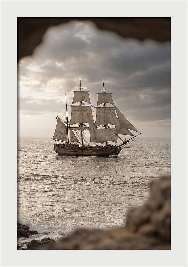 Tall Ship Sailing Into The Horizon