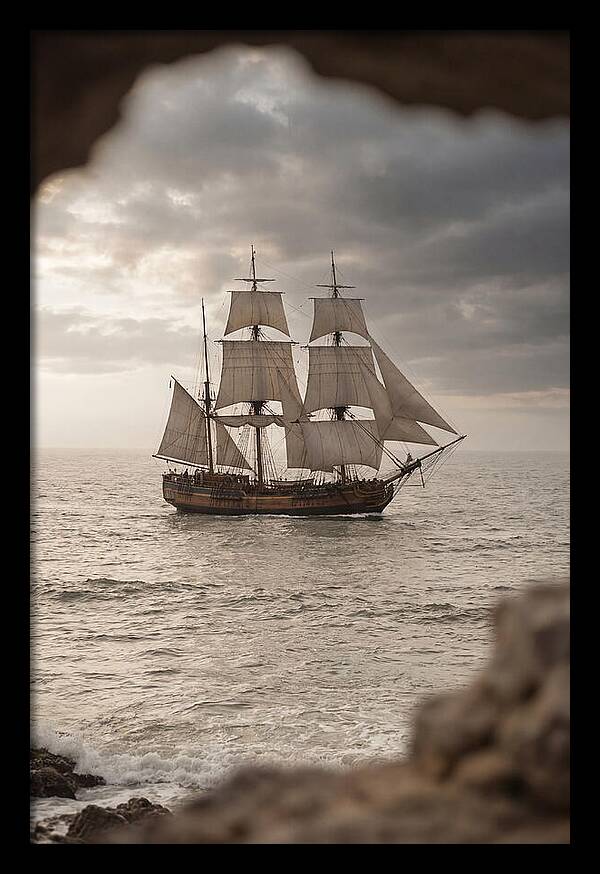 Tall Ship Sailing Into The Horizon