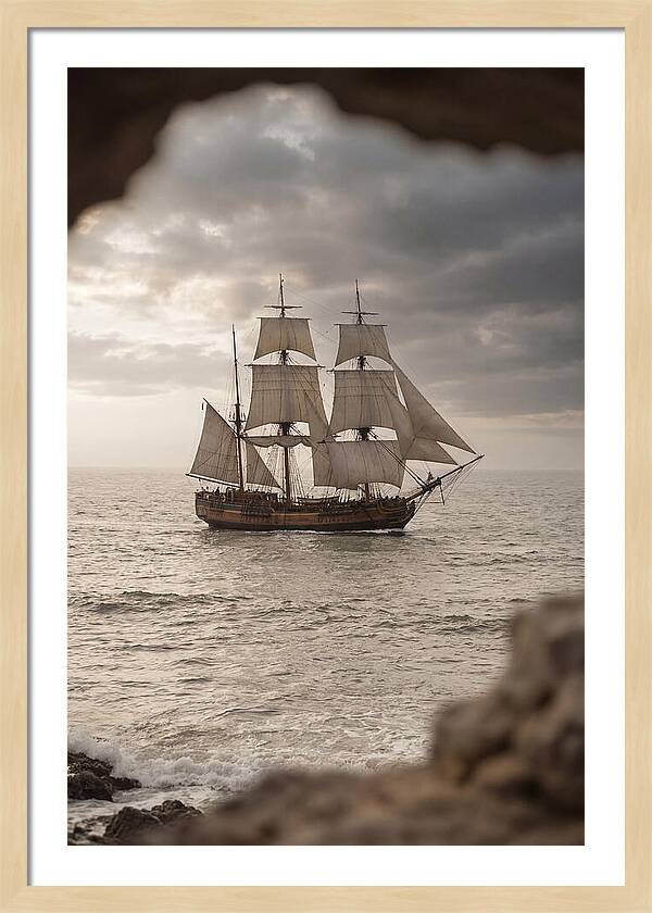Tall Ship Sailing Into The Horizon