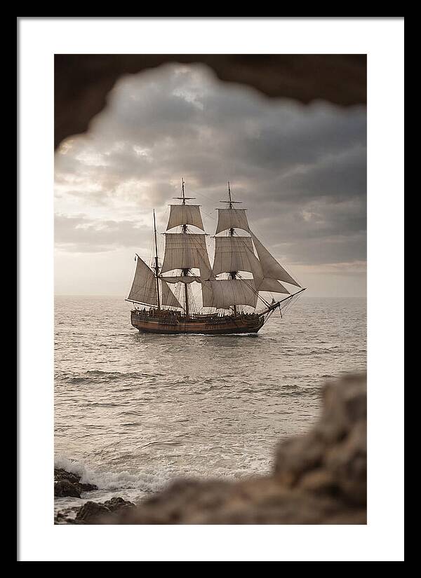Tall Ship Sailing Into The Horizon