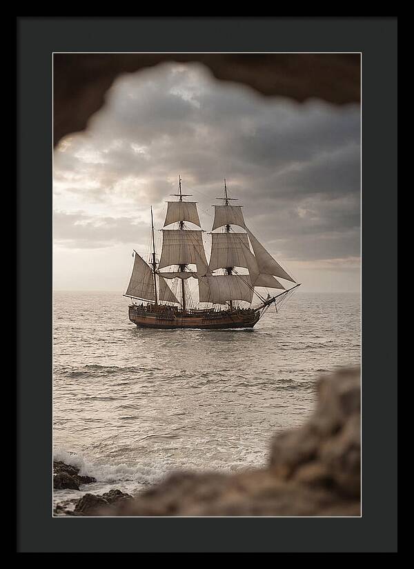 Tall Ship Sailing Into The Horizon