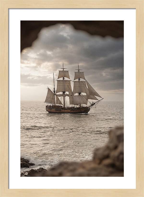 Tall Ship Sailing Into The Horizon