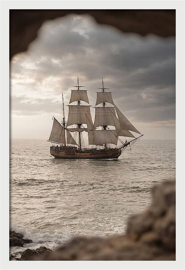Tall Ship Sailing Into The Horizon