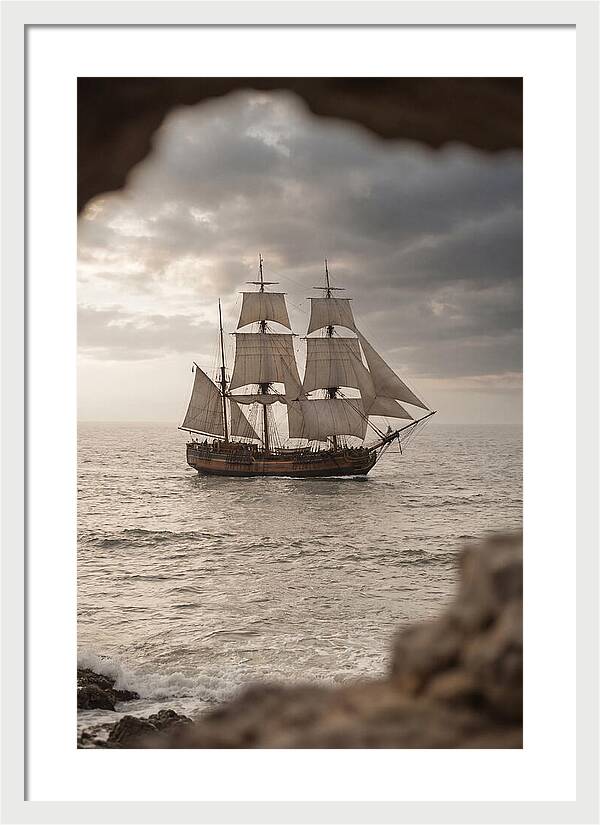 Tall Ship Sailing Into The Horizon