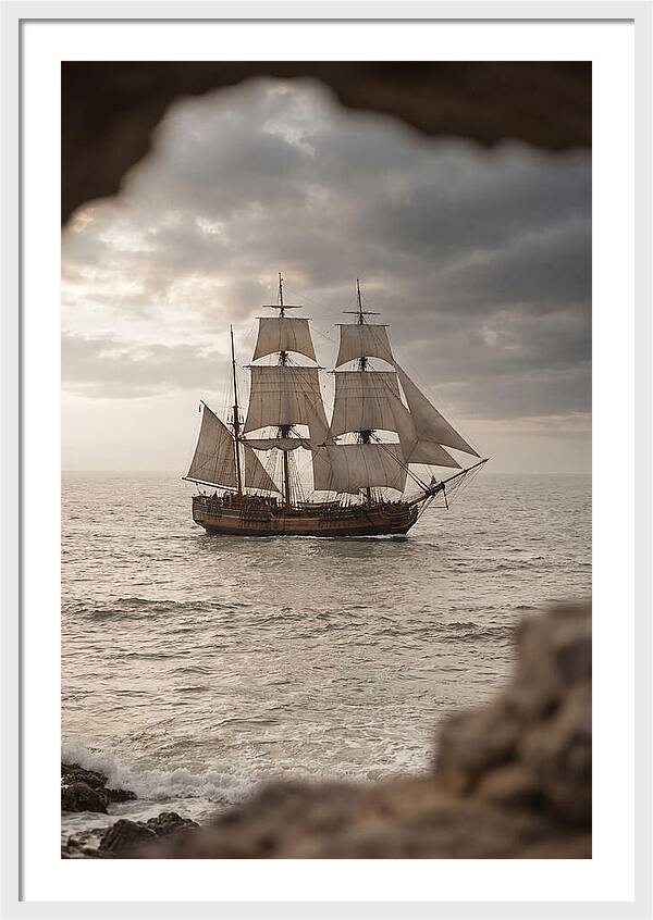 Tall Ship Sailing Into The Horizon