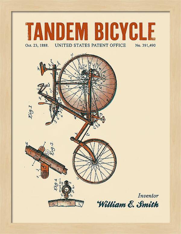 Tandem Bicycle Retro Patent Us391490a