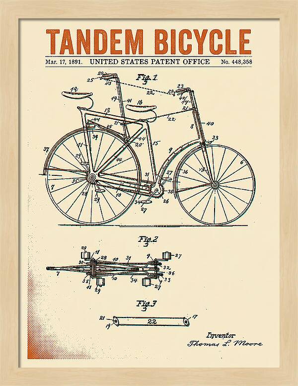 Tandem Bicycle Retro Patent Us448358a